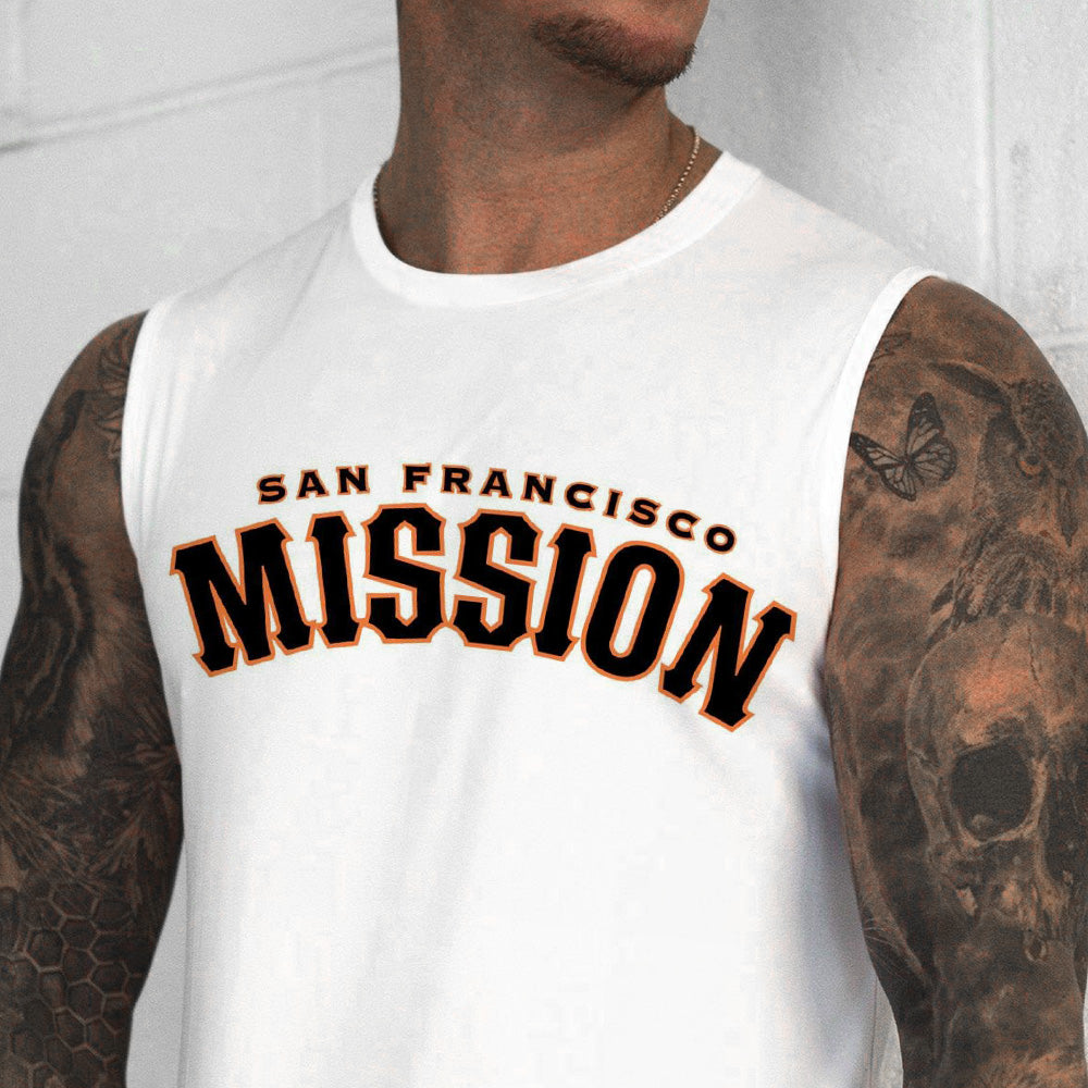 MISSION Letter Graphic Print Casual Men's Tank Top