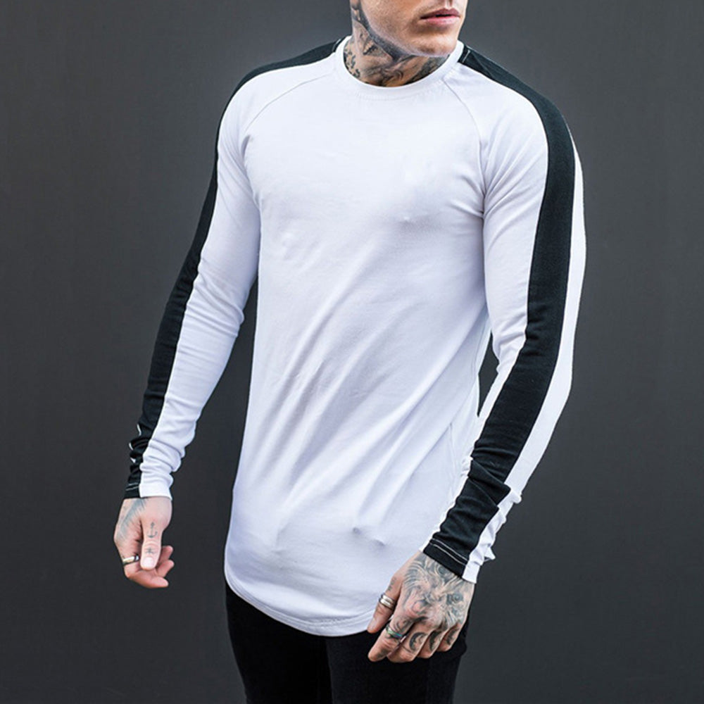 Round Neck Contrast Sports Men's Long Sleeve T-Shirt