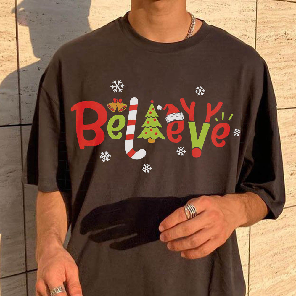 Christmas Men's Believe Faith Casual T-Shirts