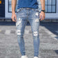 Wool Ripped Patch Denim Pants