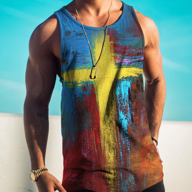 Easter Cross Tie Dye Print Casual Vintage Tank Top