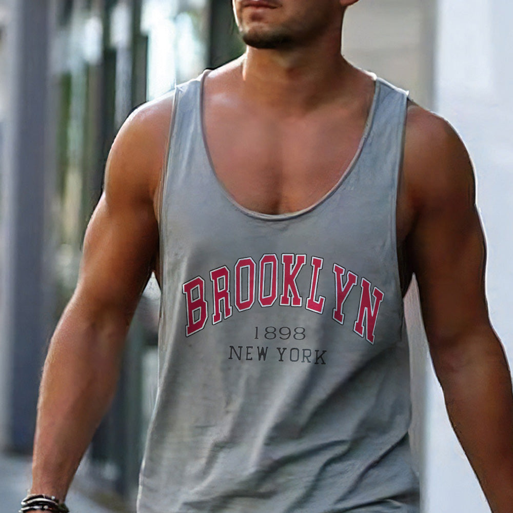 Brooklyn Alphabet Graphic Print Athleisure Men's Tank Top