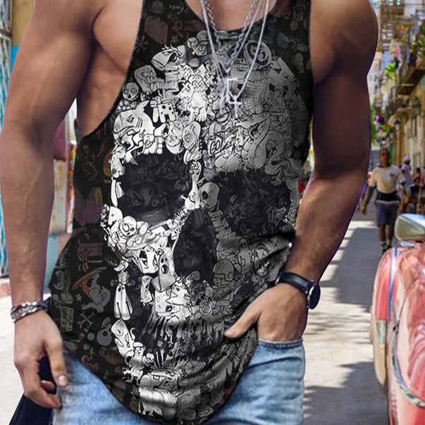 Street Trend Personality Digital Skull Printed Casual Vest