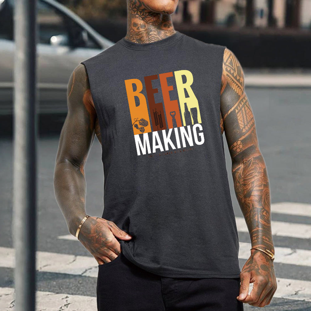 Beer Making Graphic Print Loose Men's Tank Top