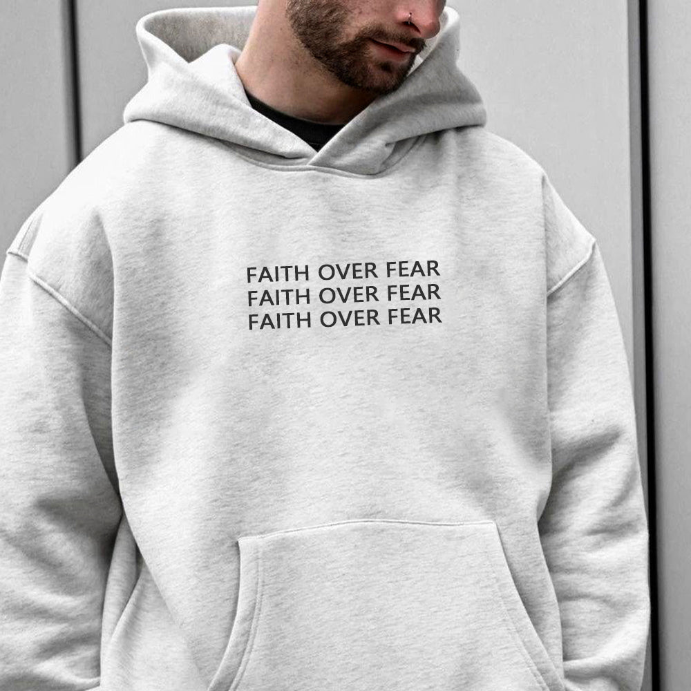 FAITH OVER FEAR Men's Loose Fit Kangaroo Pocket Hoodie