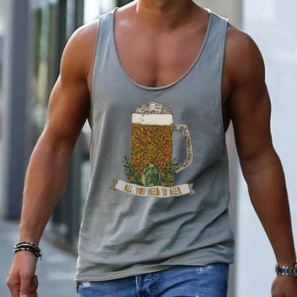 Beer Fun Graphic Print Loose Men's Tank Top