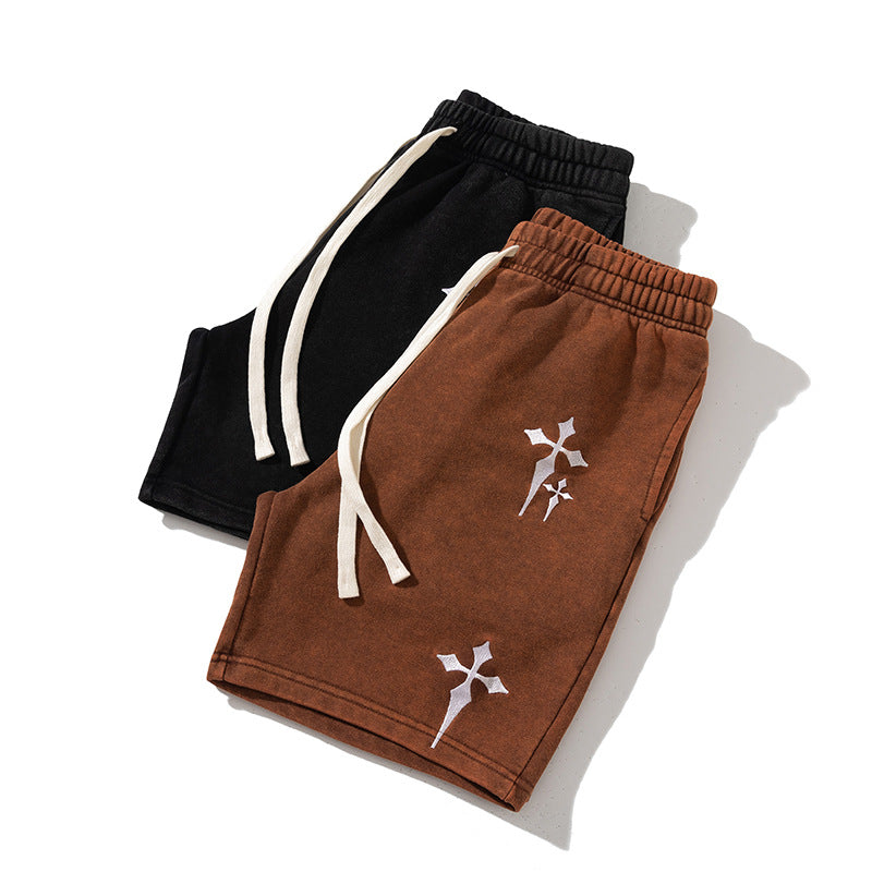 Men's Embroidered Cross Casual Shorts