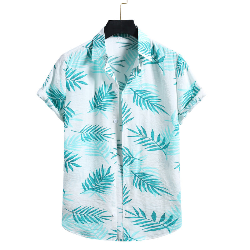 Hawaiian Beach Resort Style Leaf Print Shirt