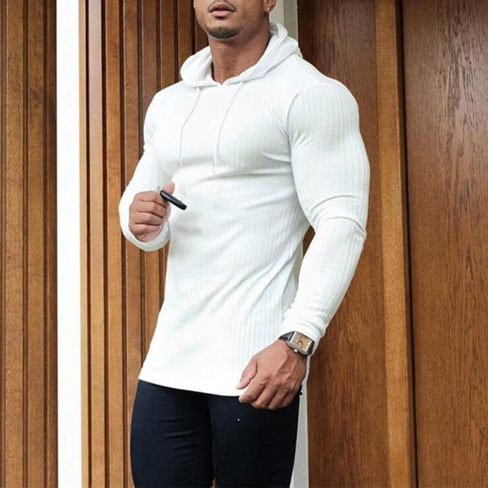 Plain Hooded Sports Men's Long Sleeve T-Shirt