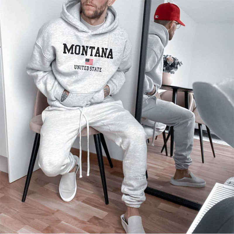 Montana Alphabet Print Men's Fleece Hoodie Grey 320g