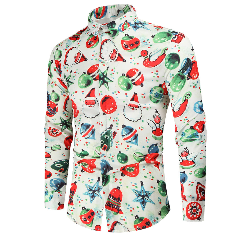 Christmas Jingle Bell Print Men's Long Sleeve Shirts