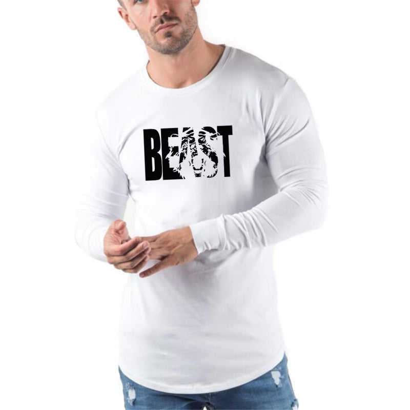 Round Neck Letter Print Sports Men's Long Sleeve T-Shirt