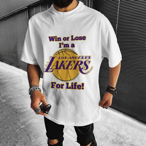 Crew Neck Basic Lakers Letter Graphic Print Casual T-Shirt