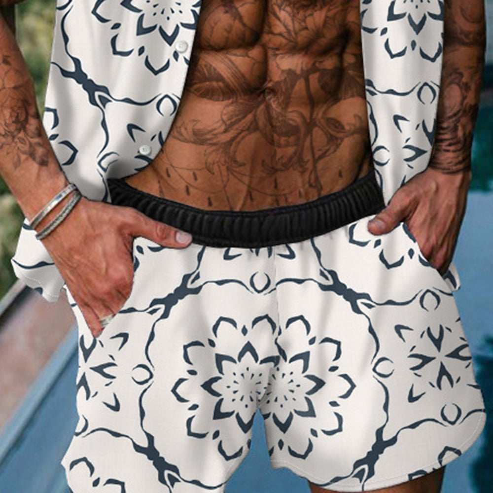 Men's Flower Printed Two Pieces Outfits