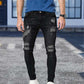 Wool Ripped Patch Denim Pants