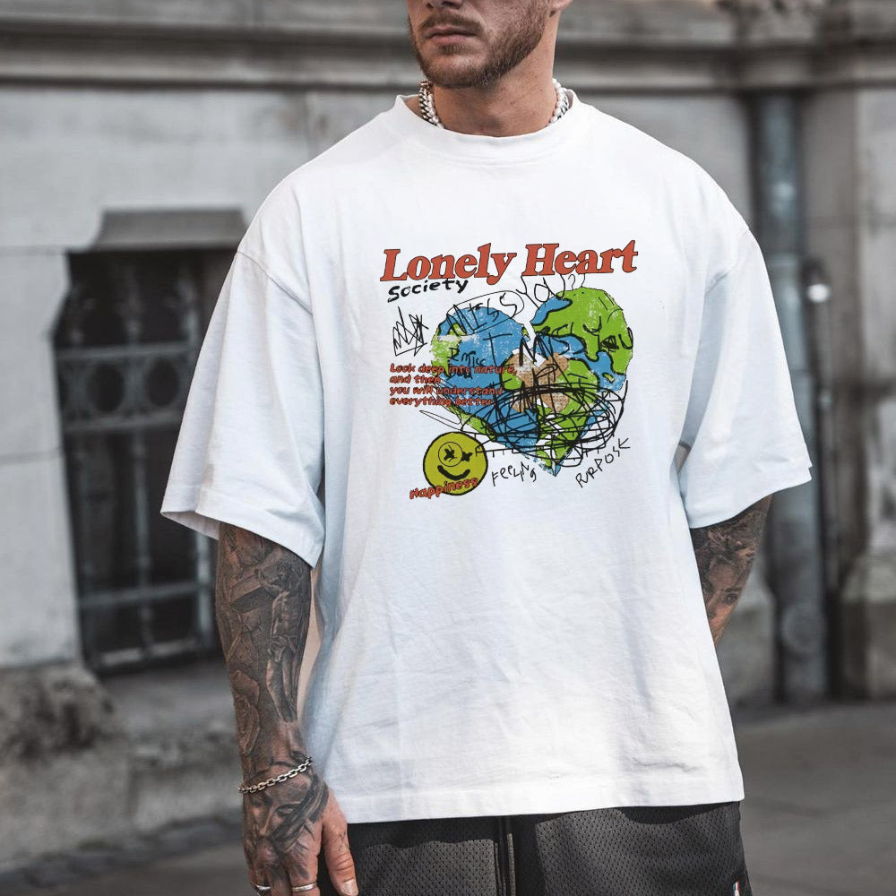 Lonely Heart Graphic Print Casual Loose Men's Short Sleeve T-Shirt