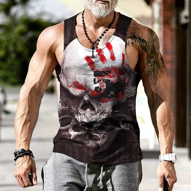 Street Trend Personalized Palm Print Skull Print Casual Vest