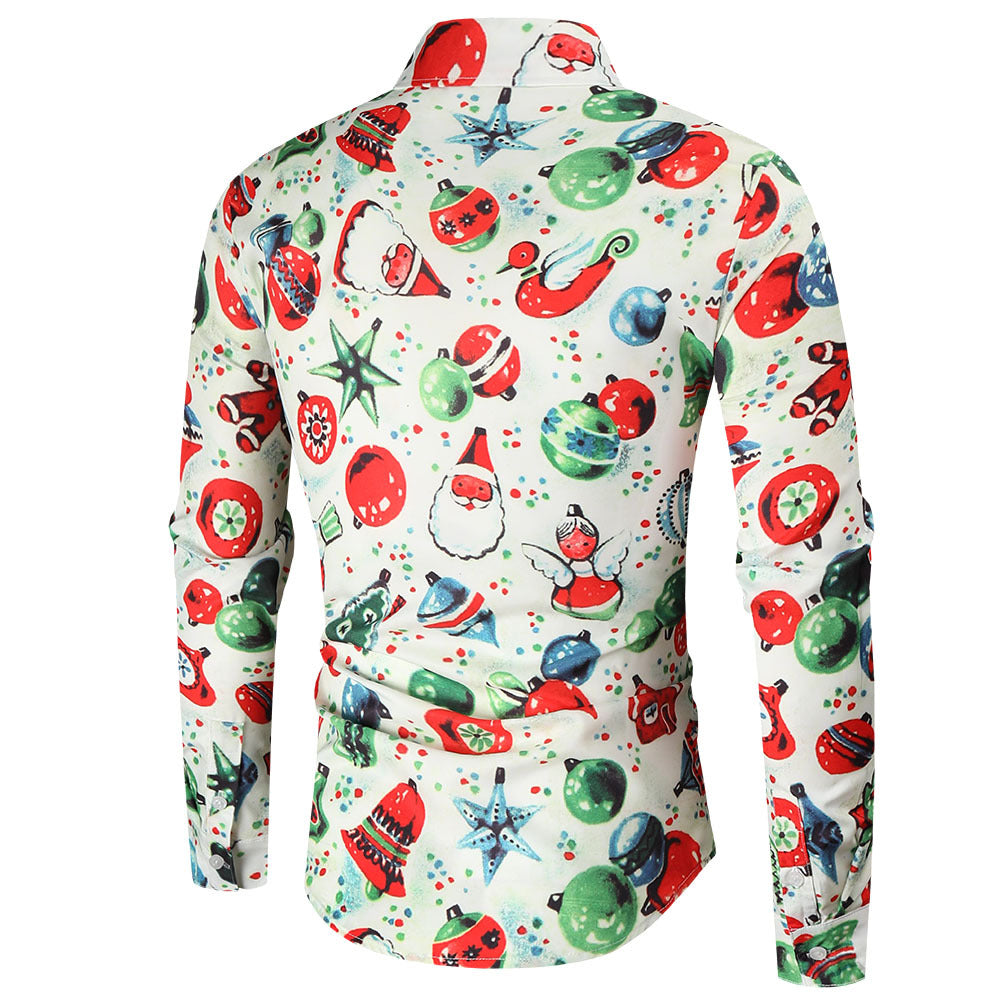 Christmas Jingle Bell Print Men's Long Sleeve Shirts