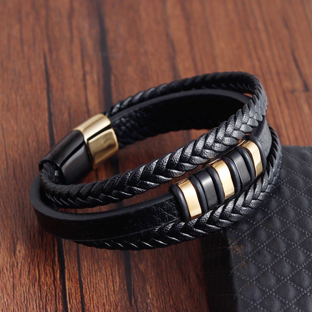 Men's braided leather cord bracelet