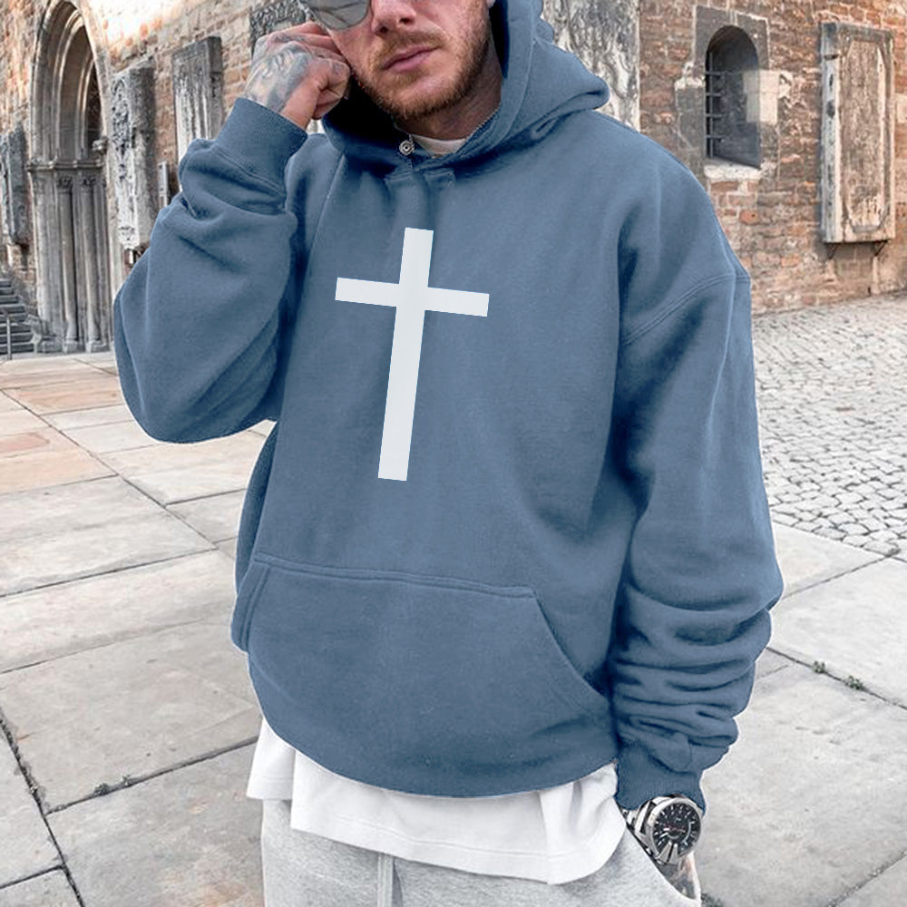 Men's Cross Printed Stylish Loose Fit Hoodies