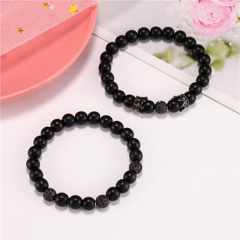 Black Frosted Bracelet Micro Set Zircon Crown Diamond Ball Two Piece Bracelet