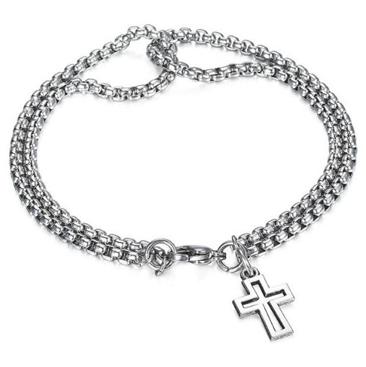 Cross Hollow Double Chain Cross Men's Bracelet