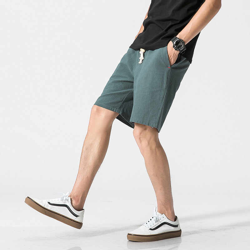 Casual Plain Loose Men's Cotton And Linen Five-point Pants Shorts