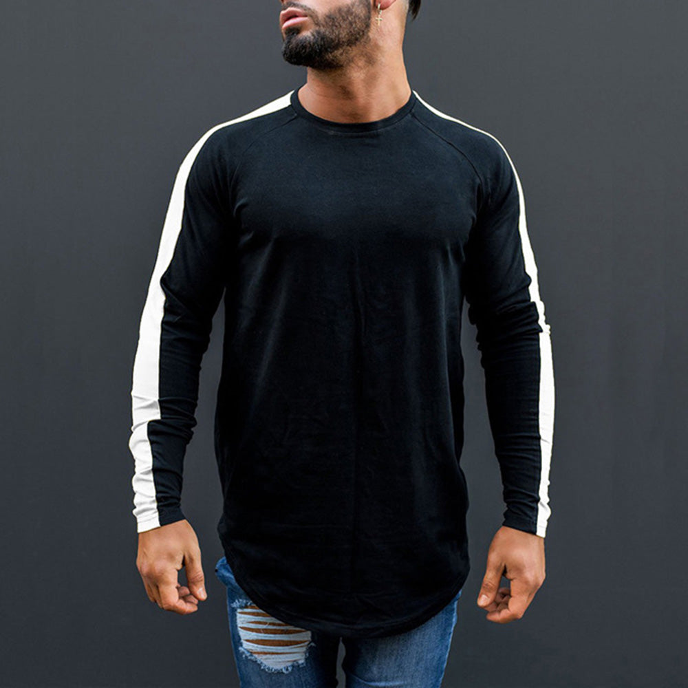 Round Neck Contrast Sports Men's Long Sleeve T-Shirt