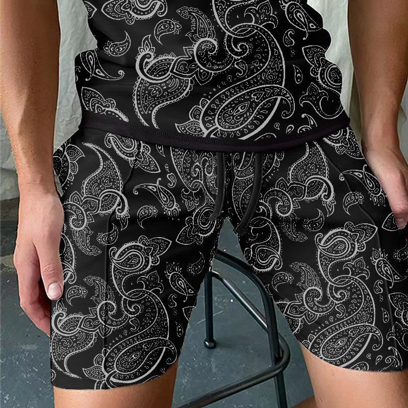 Paisley Print Lace Up Casual  Vacation Men's Shorts