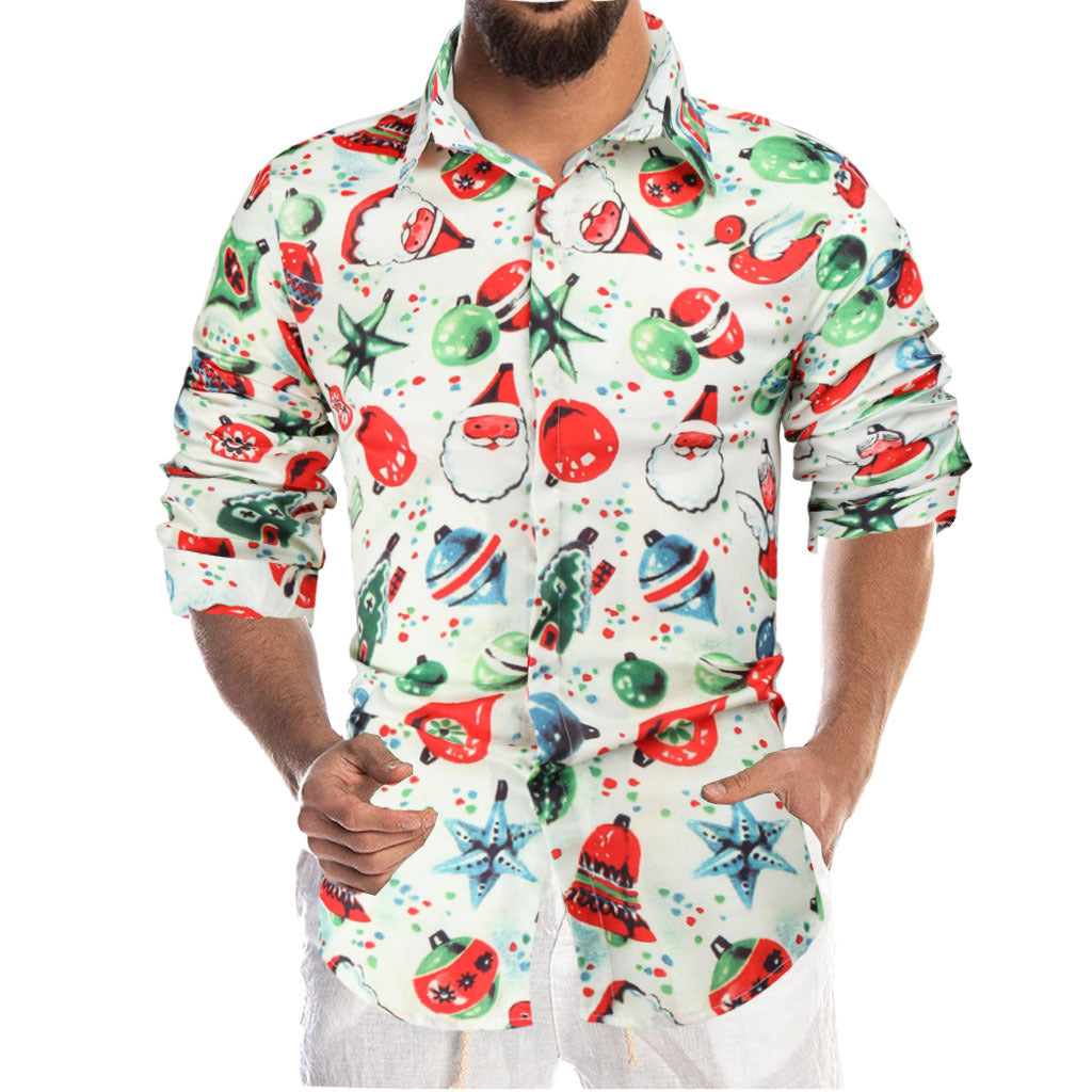 Christmas Jingle Bell Print Men's Long Sleeve Shirts