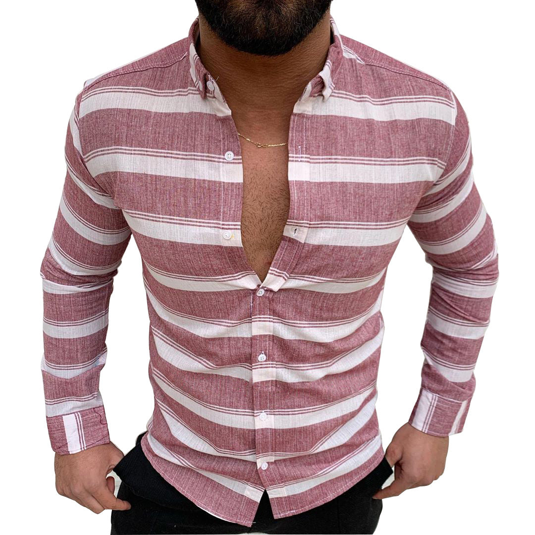 Turn-down collar button-down long sleeve men's casual shirt