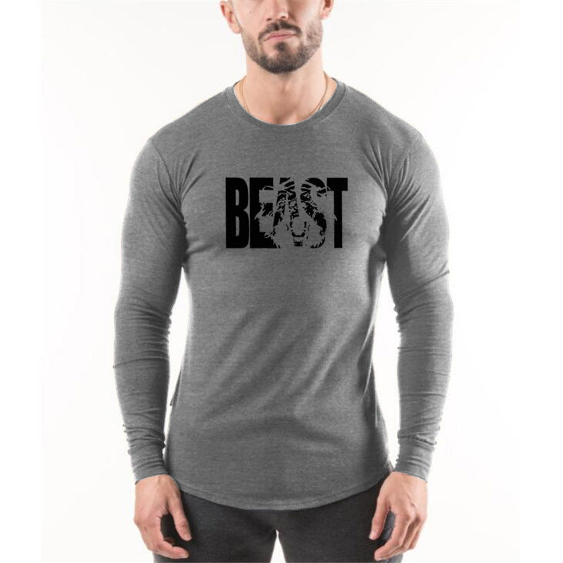 Round Neck Letter Print Sports Men's Long Sleeve T-Shirt