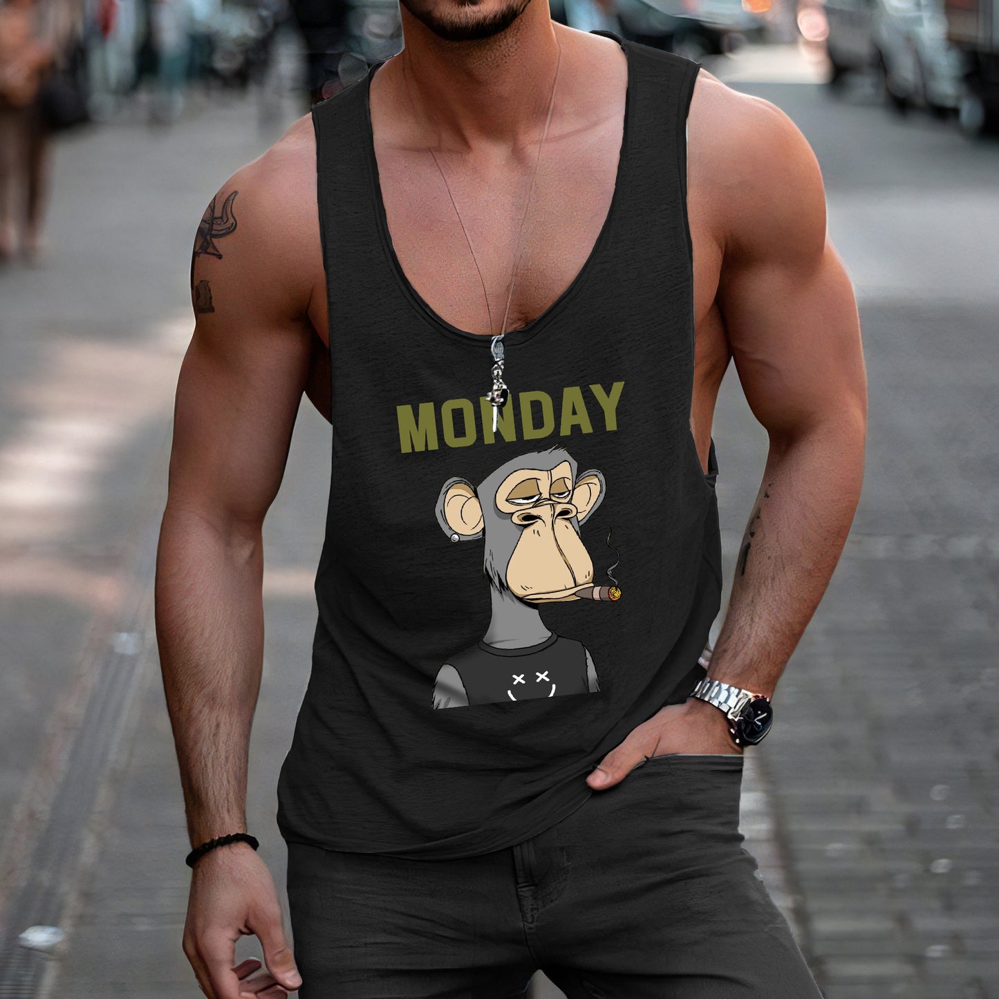 Monday Alphabet Graphic Print Men's Tank Top