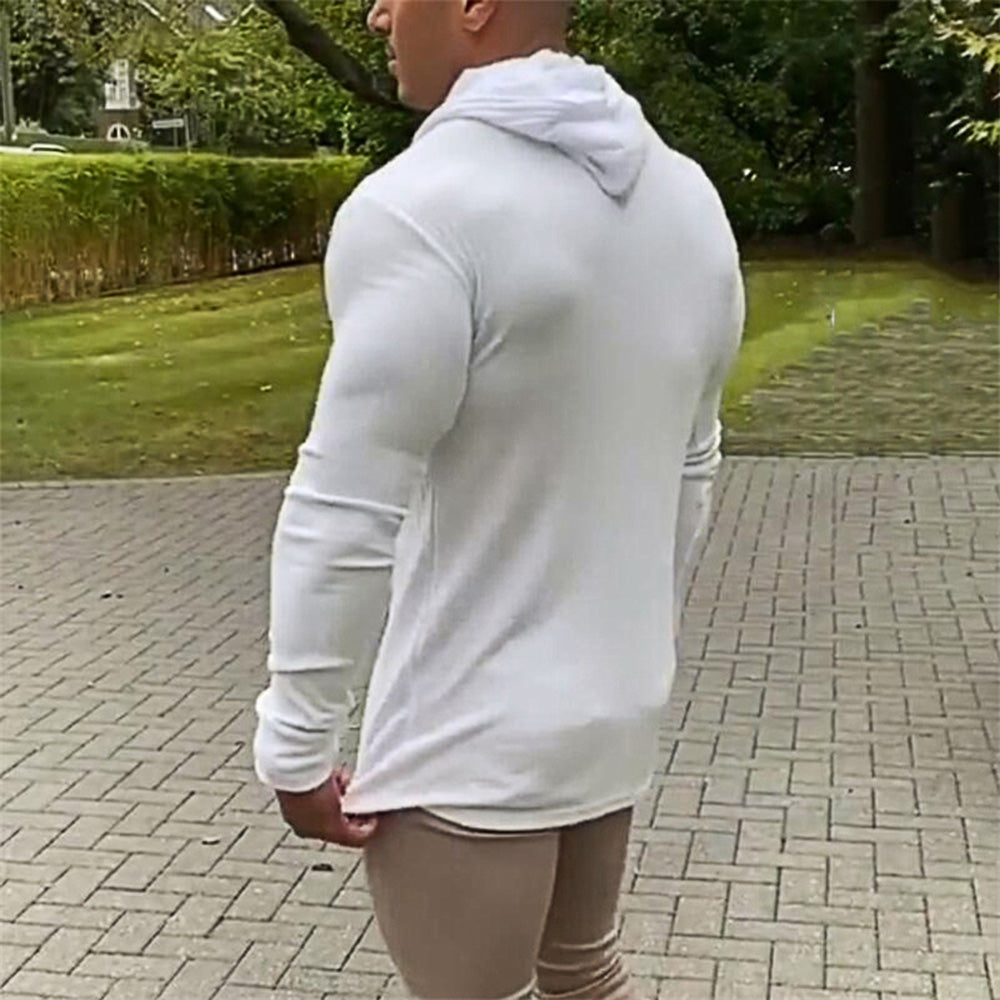 Plain Hooded Sports Men's Long Sleeve T-Shirt