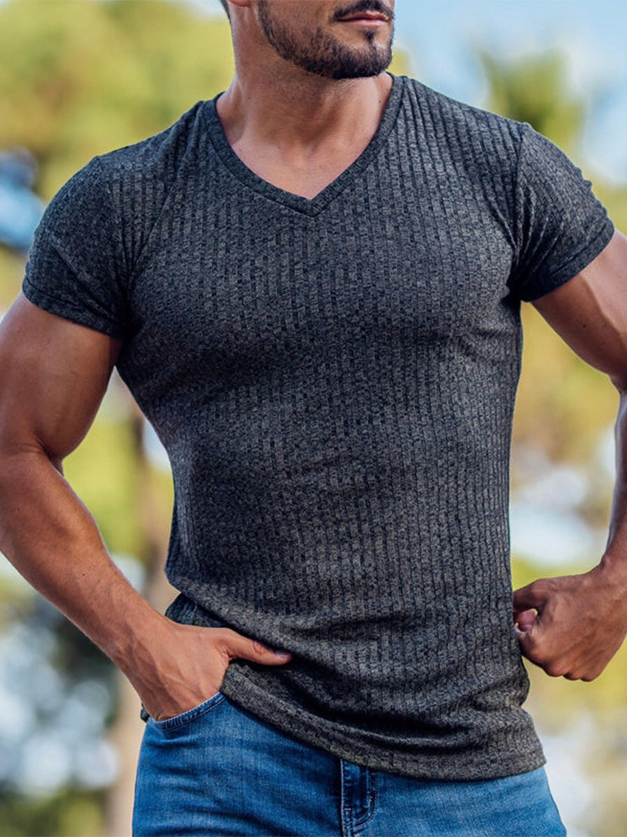 V-neck Sports Breathable Solid Color Short-sleeved Casual T-shirt