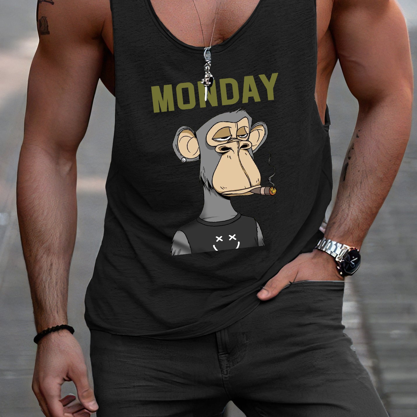 Monday Alphabet Graphic Print Men's Tank Top