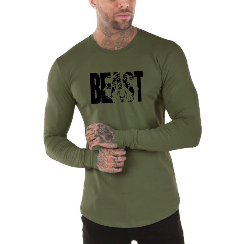 Round Neck Letter Print Sports Men's Long Sleeve T-Shirt