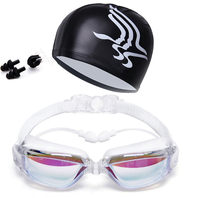 Swimming goggles, Swimming Cap, Nose Clip, Earplugs, Four-piece Set