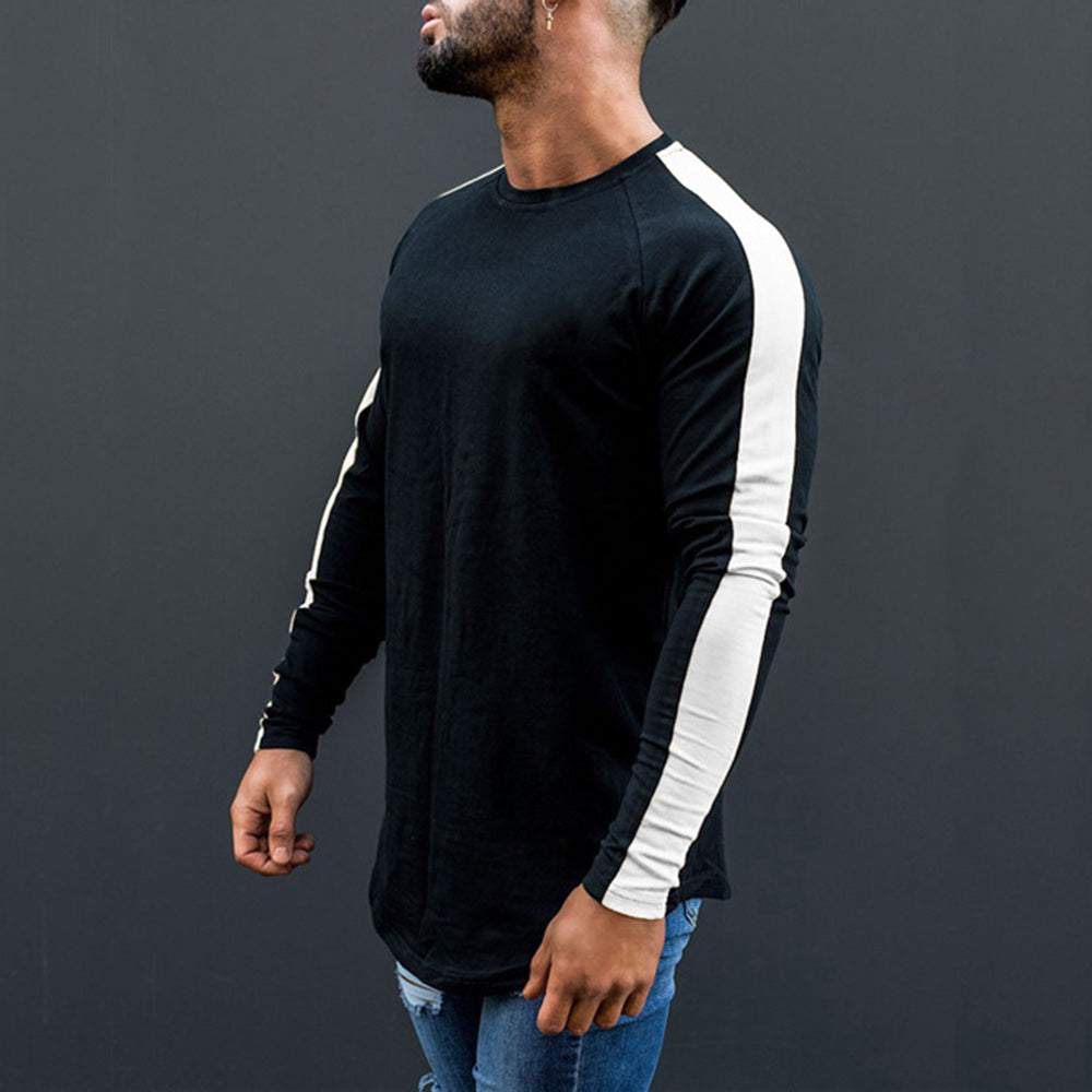 Round Neck Contrast Sports Men's Long Sleeve T-Shirt