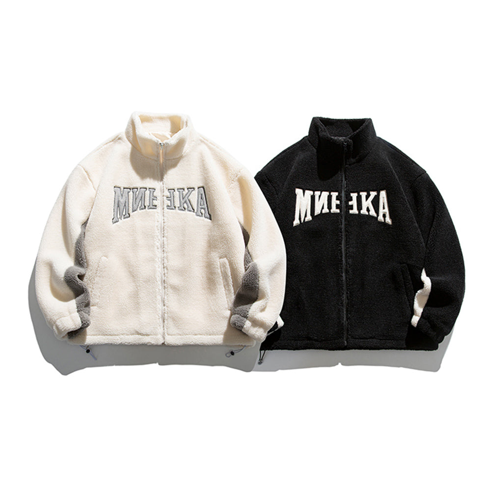 Men's Stitching Embroidery Zipper Up Sherpa Jackets