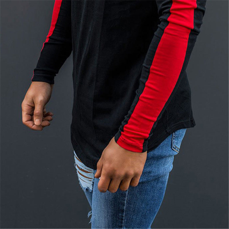 Round Neck Contrast Sports Men's Long Sleeve T-Shirt